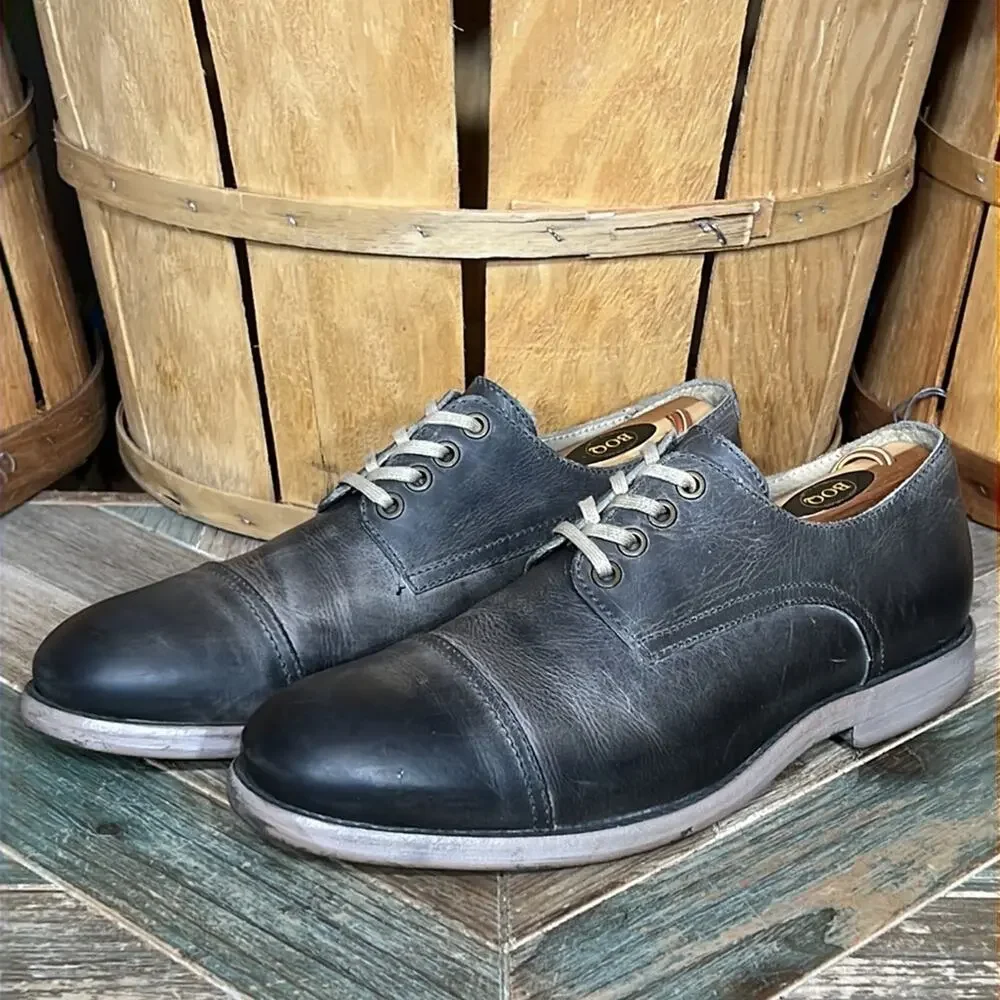 Kenneth Cole Reaction Tongue Tied Cap Toe Gray Leather Derby Oxfords Mens Size 9